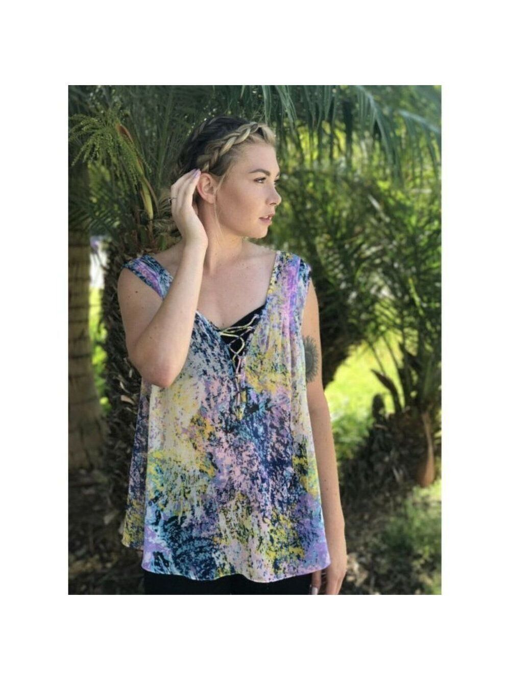 Millau Abstract Silky Sleeveless Tank Top Blouse S